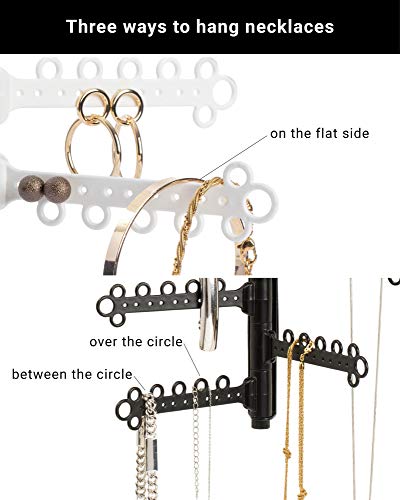12-Tier 17" Over the Door Jewelry Holder Display - Large Capacity - Long Necklaces, Earrings (120 holes & 60 loops) Rings, Bracelets - Hanging Jewelry Organizer Storage -Rotating Removeable Arms-White - Thumbnail 7