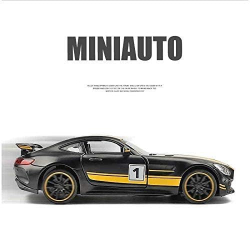 Image of Invite Enterprise Exclusive Alloy Metal Pull Back Die-Cast Car 1:32 Merecdes Amg Gtr Diecast Metal Pullback Toy Car With Openable Doors,Light Music Boys Gifts Toys For Kids(1:32 Amg Gtr-Black /Yellow)