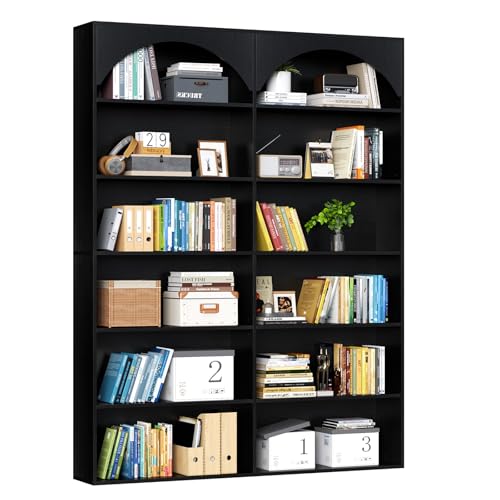 Gyfimoie 70.8’’ Tall Bookshelf and Bookcase, 7-Tier Double Wide Bookcase Modern Large Open Display Shelves with Curved Baffle for Home Office Living Room (Black)