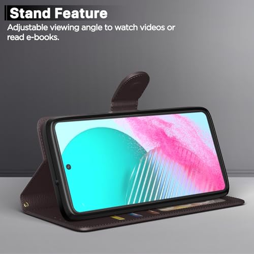 Image of Pikkme Samsung Galaxy F54 / M54 5G Flip Cover Leather Finish | Inside TPU with Card Pockets | Wallet Stand and Shock Proof | Complete Protection Flip Case (Coffee)