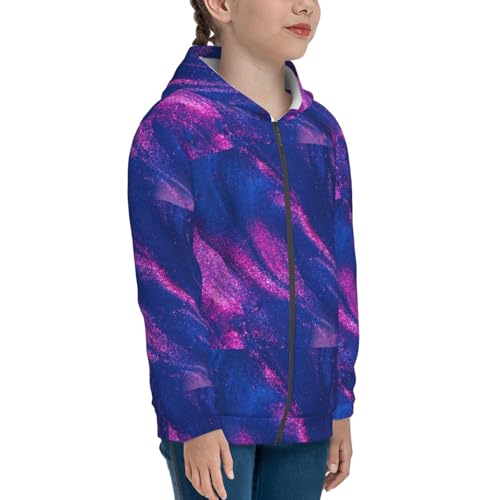 Neon Gradient Blue Kids Pullover Hoodies Boys Zip Up Sweatshirts Girls Athletic Clothes with Pocket4