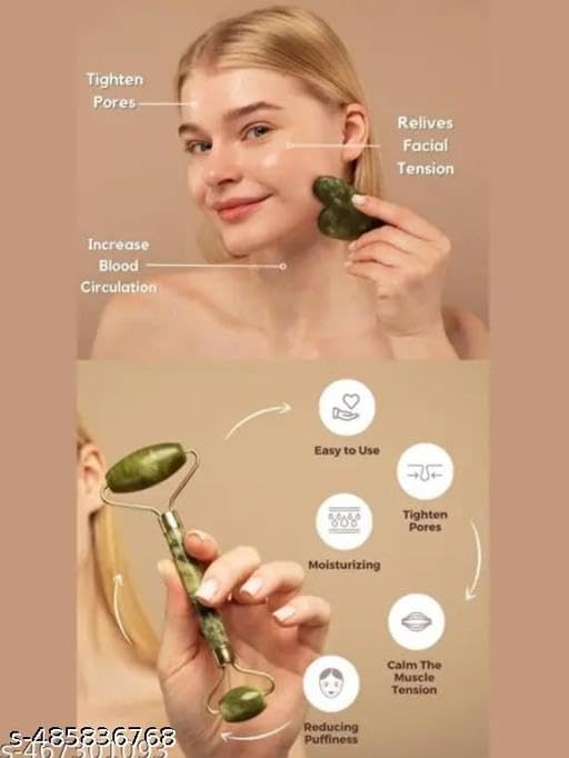 Image of Face Jade Stone Roller Massager With Gua Sha, Black, Aad-P611