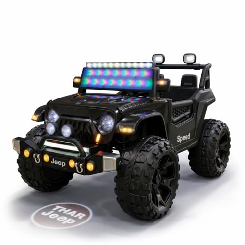 Image of kidsROAR Electric Ride-On Jeep for Kids | Remote Control 12V Battery Operated Rechargeable Big Car with LED Lights Music | Boys & Girls Age 3 to 7 Years (Black)