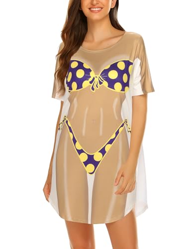Ekouaer Funny Bathing Suit Coverups Women Short Sleeve Bikini Body Shirt Casual Loose Swimsuit...
