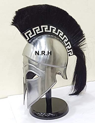 Nautical Replica Hub Medieval Greek Corinthian Helmet Wearable Armor Helmet with Plumes Silver Finish Roman Trojan Halloween Helmet W/Stand