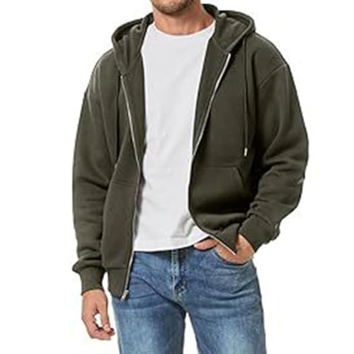Mens Full Zip Up Hoodie Classic Casual Fall Winter Clothes Vintage Fleece Lined Oversized Long Sleeve Pullover Hoodie2