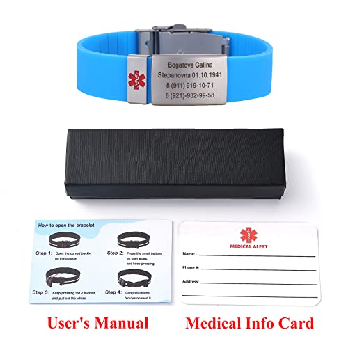 Tingku Customized Sport Medical Alert Bracelet For Men Women Kids Free Engraving Personalized Sos Id Bracelets Include Emergency Medical Card Blue #TOP1