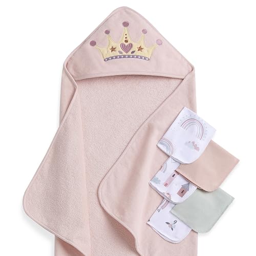 Image of Evolur Enchanted Dreams 6 pc Baby Gift Set, Includes Hooded Towel & 5pc Wash Cloths, Soft and 100% Cotton Woven, for Newborn, Infants and Toddlers 0-9 Months