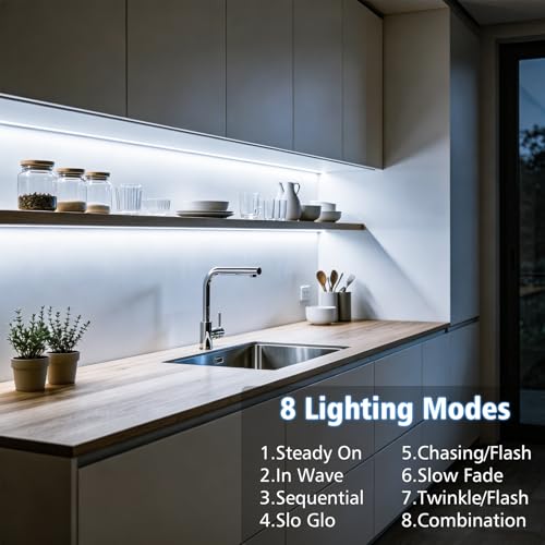 Image of echosari Battery Operated Led Strip Lights White with Remote, 8 Modes, Dimmable, Timer, Self-Adhesive, Cuttable, for PC TV Kitchen Cabinet Shelves Bedroom Decor (3m 90LED) (Pack of 3)