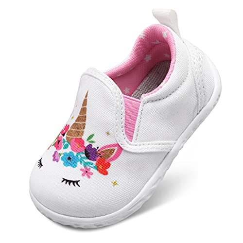 Image of FEETCITY Infant Shoes Boys Girls Baby Sneakers Baby First Walking Shoes Canvas Shoes Lightweight 12-18 Months Infant White Unicorn