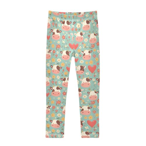 Wusikd Cute Cow Heart Girls' Leggings Toddler Doodles Flowers Kids Yoga Pants Dance Active Tights 4T