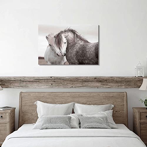 Horse Wall Art Living Room: Large Bedroom Horses Portrait Canvas Picture Modern Couple Animal Painting Print Vintage Horizontal Home Office Farm Wildlife Equestrian Artwork Decor #TOP2