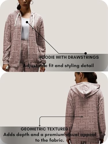 Image of Leriya Fashion Co Ord Set for Women Stylish | Oversized Loose Fit Hoodies for Women | Lycra Jacquard Warm Hooded Hoodie & Pant Set | Drawstring Zip Up Jacket Hoodie | Winter Sweatshirts & Hoodies