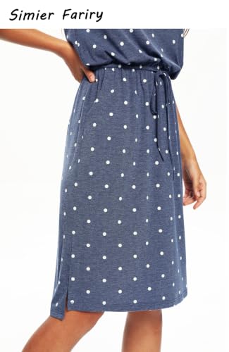 Image of Simier Fariry Womens Summer Hide Belly Knee Length Travel Dress Pocket Short Sleeve Midi Work Casual Outfits