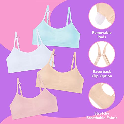 4 Pack Girls Padded Training Bras - Crop Cami Bras for Girls with Removable Padding2