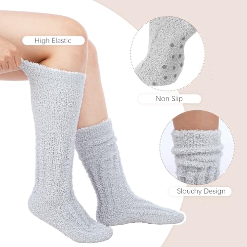 Foaincore 4 Pairs Fluffy Slouchy Socks Non Slip Fuzzy Socks Fuzzy Slipper for Women Girls Winter Hospital4