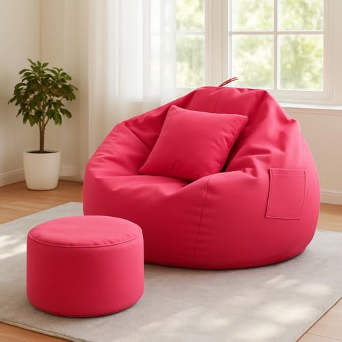 Image of karuto 4XL Bean Bag Cover with Footrest & Cushion (Without Beans) (Pink, 4XL)