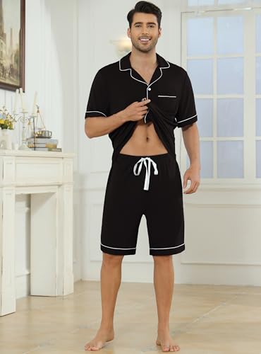 Veseacky Mens Pajamas Set Short Sleeve Soft Button Down Sleepwear Two Piece Mens Loungewear Pjs Set with Pockets S-XXL2