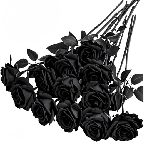 Witeygai 10 Stück Schwarze Rosen Künstlich Long Stem Fake Rose Seide Braut Hochzeitsstrauß Realistische Blume für Hausgarten Party Hochzeitssträuße Garten Wohnzimmer Hotel Büro Dekor