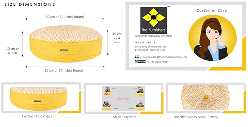 Image of Reversible 60x60x10 cm Woven Quilted Yellow Floor Cushion with Cotton Filler for Seating, Patio Seat, Meditation, Yoga, Pooja, Guests, Living Room, Bedroom, Large Size 24x24x4 Inch