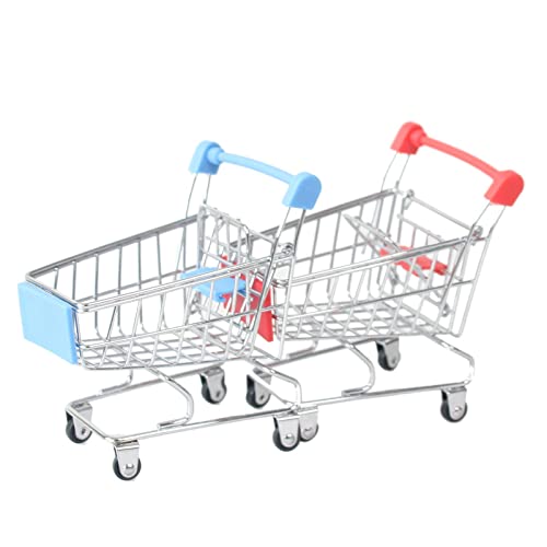 Mini Shopping Cart Toys, Trolley Model Toys, Tabletop Mini Storage Decorations(Blue, Red 2 Pieces) Toy Shopping Cart #TOP6