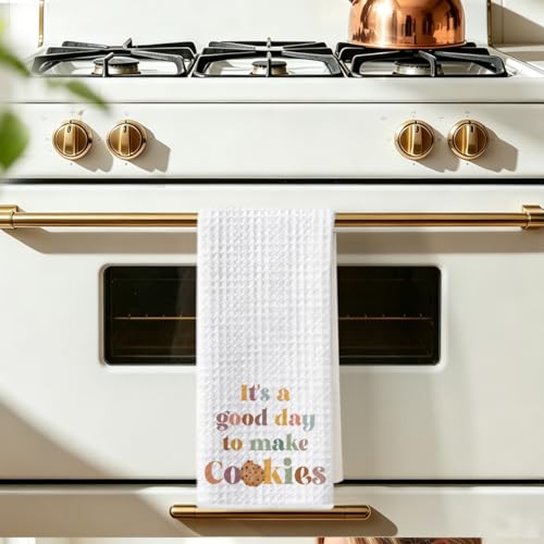 Image of Baking Gifts Kitchen Towels 24x14 Inch, Gifts for Bakers Cookie Lovers Cooks Reusable Dish Towels for Kitchen Baking Decor, Waffle Weave Absorbent Hand Towel, It's a Good Day to Make Cookies