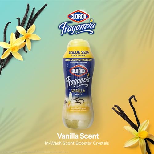Image of Clorox Fraganzia Laundry Scent Booster Crystals, In-Wash Fragrance Beads for Fresh-Smelling Clothes & Linens, Safe for All Fabrics & Colors, Easy-Pour Bottle, Vanilla Scent, 70 Oz - 6 Pack