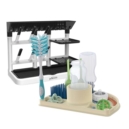 Dr. Brown's Drying Tower, Stand-Up Drying Rack with 2-in-1 Dry & Prep Silicone Mat, Silicone Baby Bottle Drying Mat with Removable Pegs for Baby Essentials, Built-in Bottle Prep, BPA-Free - image 1