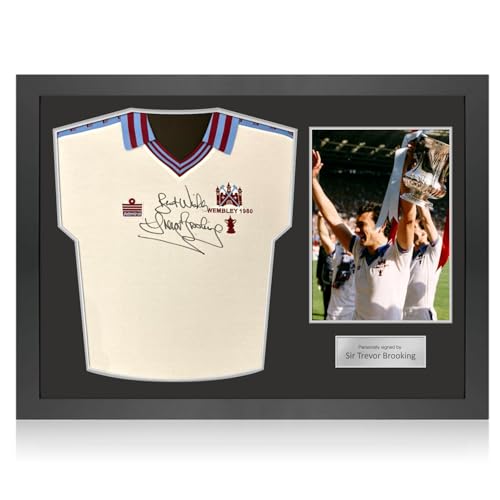 Exclusive Memorabilia Trevor Brooking Front Signed 1980 FA Cup Final Soccer Jersey. Icon Frame