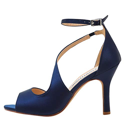 ELEGANTPARK Women's Peep Toe High Heels Ankle Straps Buckles Satin Evening Party Prom Sandals - Image 4