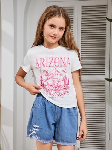 WDIRARA Girl's Graphic Letter Print T-Shirt Round Neck Short Sleeve Tee Summer Casual Top3