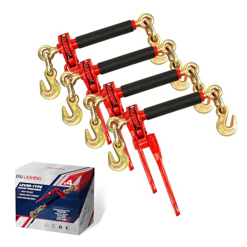 ENJ 4 Pack Folding Handle Load Binder with 2 Grab Hooks, for 5/16-3/8 Grade 70 Transport Chain, Load Binder with 7,100 Pound Working Load Limit