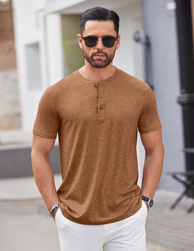 Image of COOFANDY Men's Henley Shirts Short Sleeve Casual Basic Tee Summer Button Henley Soild T Shirts