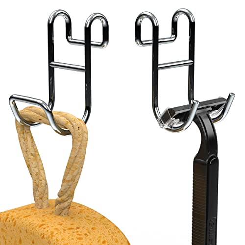 Image of Shower Caddy Hooks, Razor Hanger for Shelf and Loofah (Silver - 1 Closed 1 Open)