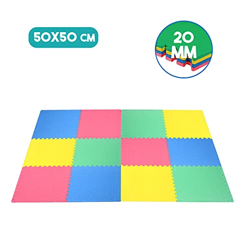 Kit 8 Tapetes Tatames Coloridos EVA 50 x 50 x 2cm com Borda