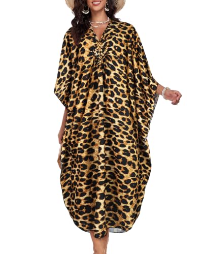 Image of Kaftan Dresses for Women V Neck Caftans Batwing Sleeve Beach Cover Ups | JILUVIN Plus Size Long Floral Print Dress, Loose Fit Maxi Casual Moomoo, Lounge House Mumu Nightgown Summer Vocation 2026