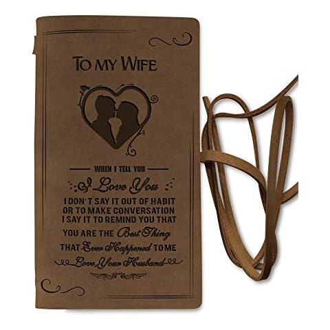 KWOOD Personalized Journal Genuine Leather Travel Notebook, Engraved Refillable Writing Notepads,Personal Best Christmas Day Birthday Gift To My Wife Cover