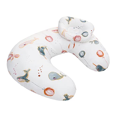 Image of LAT LEE AND TOWN Nursing Pillow for Breastfeeding Multifunctional Cotton Baby Feeding Support Pillow with Removable Cover for More Support for Mom (Whale Balloon)