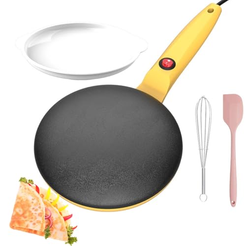 Máquina eléctrica de crepes, de mano, antiadherente, de 8 pulgadas, con cuenco de masa y control automático de termostato para el hogar y el restaurante