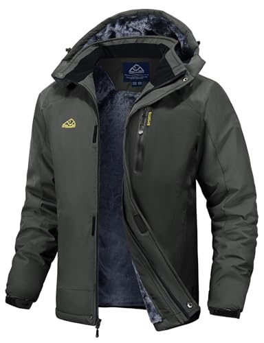 Rdruko Skijacke Herren Winterjacke Snowboardjacke Warme Fleece GefüTtert Winter Jacke Wasserdicht Funktionsjacke Männer Outdoor Wanderjacke mit Kapuze-Dunkelgrau M