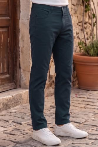 Image of Louis Philippe Men's Slim Fit 5 Pocket Made of Stretch Fabric Solid Casual Trouser