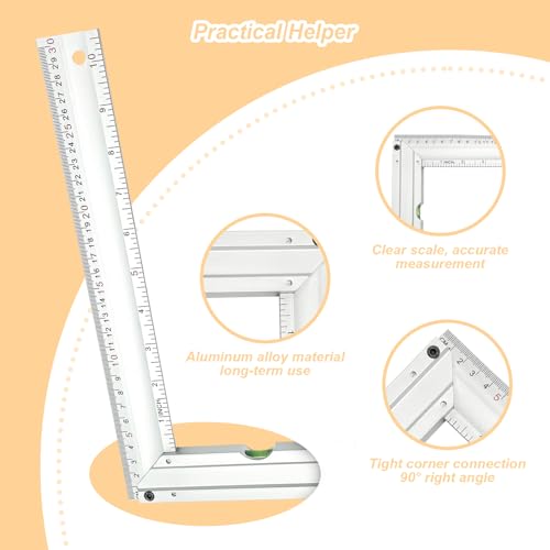 Xpieoyrm 300mm Anschlagwinkel mit Markierungsstift, Schlosserwinkel Metall Schreinerwinkel, Exakter Schreinerwinkel mit Messskala und Wasserwaage, für Präzise Arbeiten im Metallbau und Werkstatt