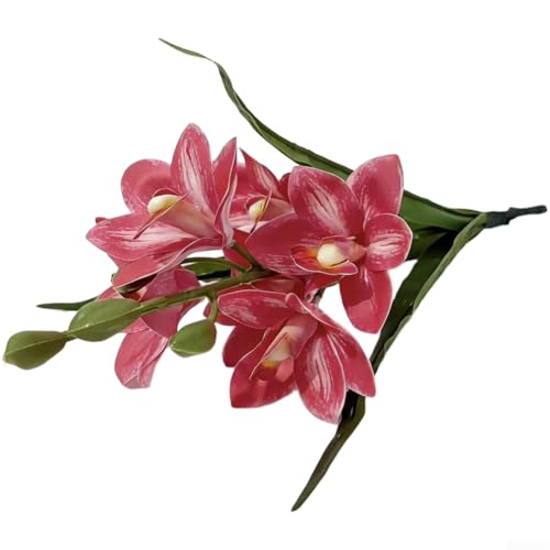 Cymbidium - Steli di orchidea in plastica per casa, soggiorno, camera da letto, studio, decorazione da tavolo (rosso)