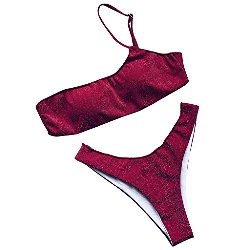 Dicomi Bikini Donna Monospalla, 2019 Costumi da Bagno Donna Sexy Brasiliana Push Up Vita Alta con Imbottito Costume Tinta Unita Due Pezzi Set Halter per Mare Piscina Spiaggia Perizoma