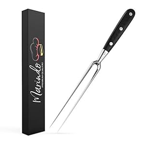 Marindo Professionele vleesvork van roestvrij staal, 31,5 cm, vleesvork met houten handvat en 17 cm lemmetlengte, grillvork, braadvork, tranchevork van roestvrij staal, groot