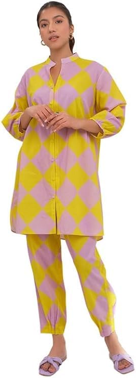 Amazon Brand – Anarva Women Printed Cotton Kurta Set | Stylish Kurta Top with Pants | Kurta Pant Set | Ethnic Two Piece Set