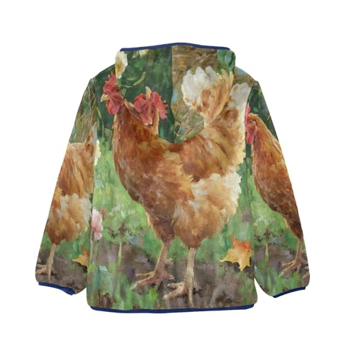 Brown Chicken in Garden Setting Toddler Fleece Jacket Girl Boys Hooded Fleece Jacket Coat Warm Outwear Zip-up 3-10T2