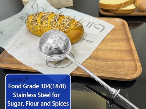 Image of JETKONG Large Flour Duster for Baking, One-Handed Operation Sugar Sifter, 304 Stainless Steel Dusting Wand, Flour Sprinkler for Bread Baking (Large, Silver)