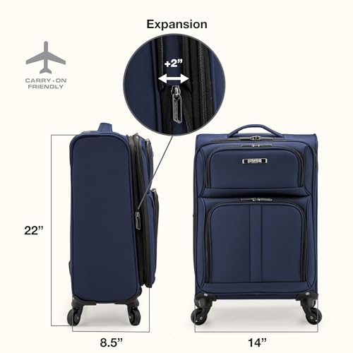 Image of U.S. Traveler Anzio Softside Expandable Luggage with Spinner Wheels, Navy, 22-Inch Carry-on