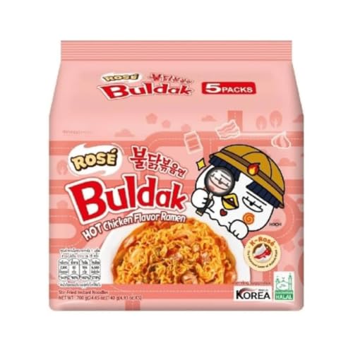 Samyang Rose Buldak Fideos Ramen Picantes Sabor Pollo, dos tamaños, k-pop, kawaii, k-drama, corea del sur (Pack 5unidades)